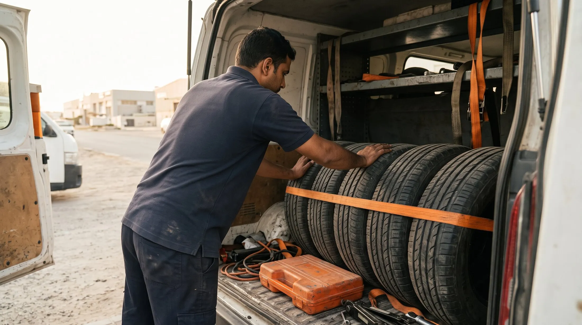 A row of tyres with a variety of tread patterns