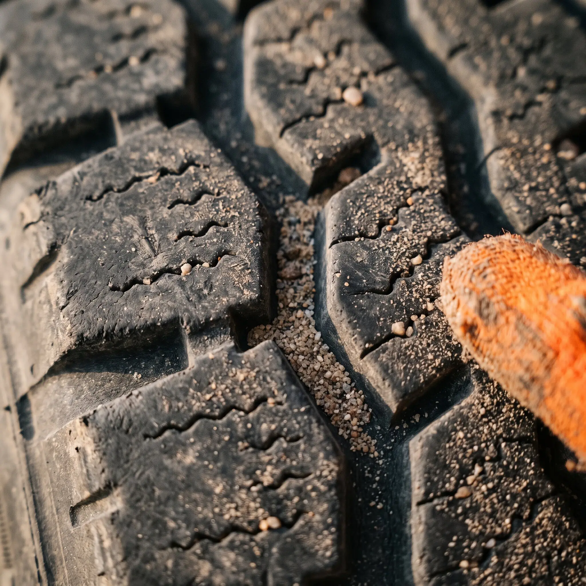 Macro close-up of a tyre tread pattern